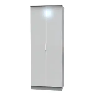 Poole 2 Door Wardrobe in Uniform Grey Gloss & Dusk Grey (Ready Assembled)