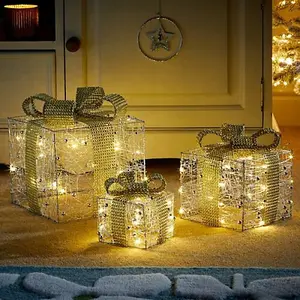 3pc Pre-Lit Christmas Present Box Decorations