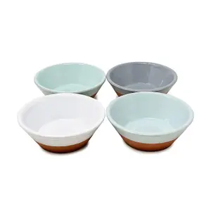 Rustic Pastel Half Dipped Terracotta Kitchen Mixed Set of 4 Tapas Bowls (Diam 11cm