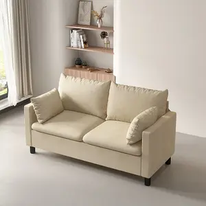 MCC Direct Large 2 seater Plush Padded Sofa/Couch Linen Fabric Settee Beige - Laura