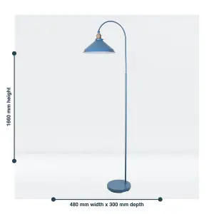 First Choice Lighting Maxwell Mirage Blue Brushed Copper Floor Reading Lamp