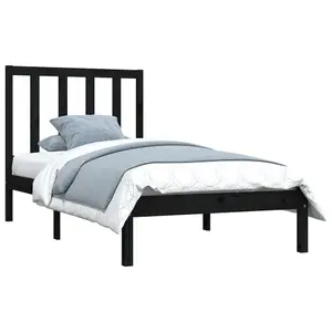 Berkfield Bed Frame Black Solid Wood Pine 100x200 cm