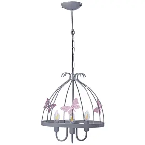 Milagro Kago Pink/Grey Pendant Lamp Beautiful Hand Made Ceiling Light With A Butterfly Theme In Modern Grey And Baby Pink