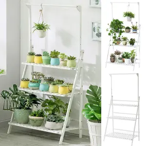 Outdoor 3-Tier Foldable Garden Hanging Wood Plant Stand 144cm H