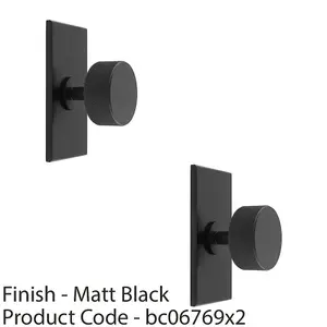 2 PACK - Knurled Radio Cabinet Door Knob & Matching Backplate - Matt Black 76 x 40mm