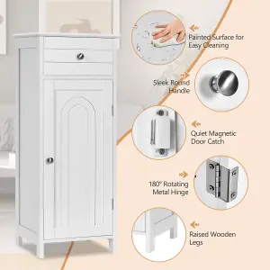 Costway Bathroom Wooden Storage Cabinet Floor Standing Cupboard w/ Single Door & Drawer