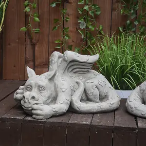 Pair of Large Sleepy Dragons Garden Statuary