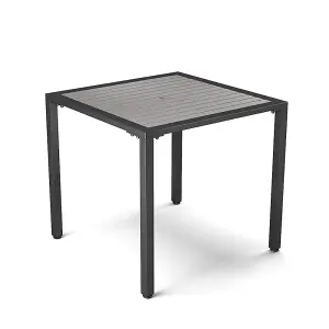 Modern Grey Square Wood Effect WPC Metal Outdoor Dining Table with Umbrella Hole 80cm