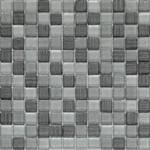 Faros Grey Gloss Glass effect Plain Glass Mosaic tile sheet, (L)300mm (W)300mm