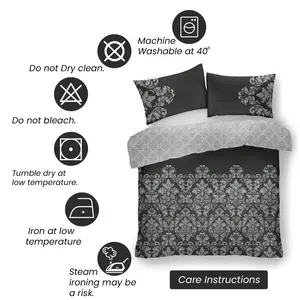 Kern Cotton Blend Damask Duvet Cover Set with Pillowcases Black / Super King - 2 Standard Pillowcases