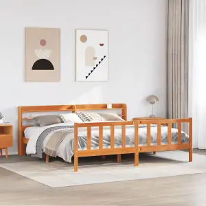 Berkfield Bed Frame with Headboard without Mattress Wax Brown 180x200 cm Super King