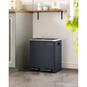 Steel Step On Multi-Compartment Rubbish & Recycling Bin Grey / 30L