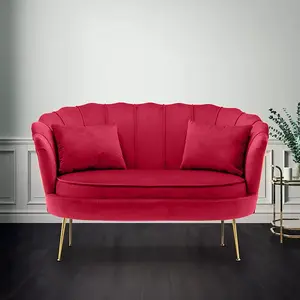 2 Seater Loveseat Small Sofa in Velvet Pink