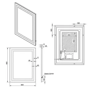 Rinse Bathrooms 800 x 600 mm Illuminated LED Bathroom Mirror with Demister - IP44