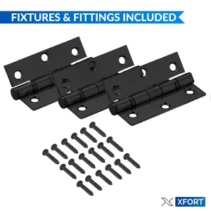 XFORT 3 Inch (75mm) Matt Black Ball Bearing Hinges, Steel Door Hinge for Wooden Doors (1.5 Pairs)