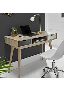 Scandi Desk Oak With Grey And White Drawers