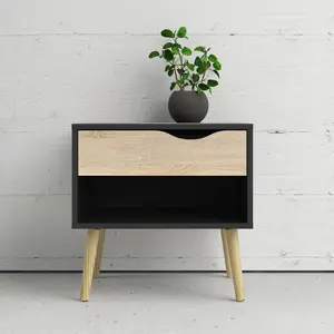 Dowler 1 Drawer Bedside Table Black Matte/Oak