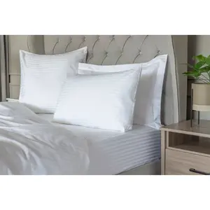 Plain Dye 540 TC Egyptian-Quality Cotton Satin Striped Duvet Cover Set with Pillowcases White / Single Duvet Cover + 1 Standard Pillowcase