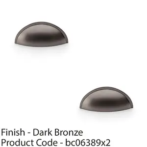 2 PACK - Rear Fixing Cup Handle - Dark Bronze - 57mm Centres Solid Brass Shaker Unit Pull