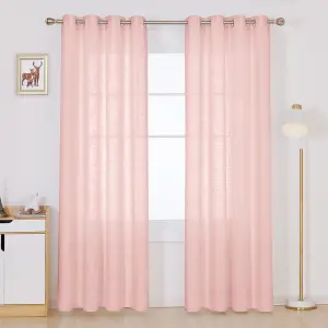 Deconovo Eyelet Curtains Semi Transparent Sheer Voile Curtains for Windows 55 x 110 Inch Pink Two Panels