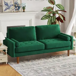 Yohood Velvet Rolled Arm Upholstered 3-Seater Loveseat Green