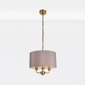 First Choice Lighting Trafalgar Antique Brass Grey 3 Light Ceiling Pendant Light