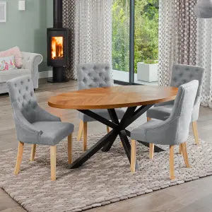 Dosenna Oval Dining Table Set with 4 Ravenna Fabric Chairs - Grey