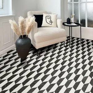 Black White Designer Effect Vinyl Flooring For Kitchen, Bathroom, DiningRoom, 2.5mm Vinyl Sheet-8m(26'3") X 4m(13'1")-32m²