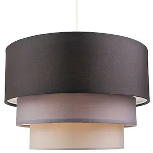 Contemporary Round Triple Tier Soft Grey Cotton Fabric Pendant Light Shade