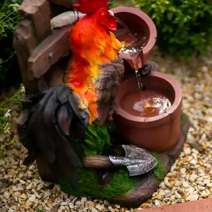 Primrose Solar Powered Rooster Pouring Pots Tiered Cascading Water Feature With Battery Backup and Lights 57cm