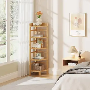 5 Tier Bamboo Corner Storage Shelf - 27cm x 27cm x 110cm