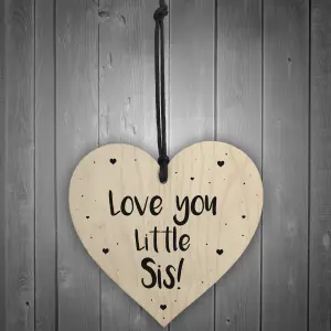 Novelty Little Sister Gift Wood Heart Love Plaque Birthday Christmas Gift Keepsake