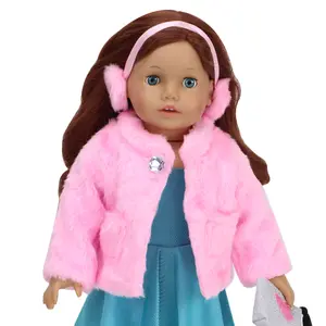 Sophia's by Teamson Kids Pink Fur Coat and Earmuff Headband Set for 18" Dolls