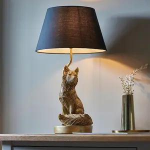 Luminosa Fox Base & Shade Table Lamp Vintage Gold Paint & Black Fabric