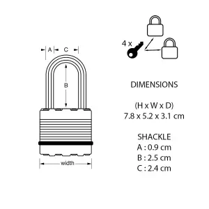 Master Lock Excell Heavy duty Laminated Steel Black Open shackle Padlock (W)50mm, Pack of 2