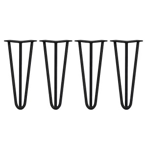 4 x Hairpin Leg - 12 - Black - 3 Prong - 12m