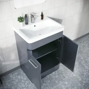 Nes Home 1100mm Freestanding Basin Vanity Unit, WC Unit & BTW Toilet Steel Grey