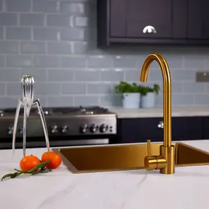 Flode Lillehammer Single Lever Kitchen Sink Mixer Tap with Swivel Spout Brushed Gold Finish