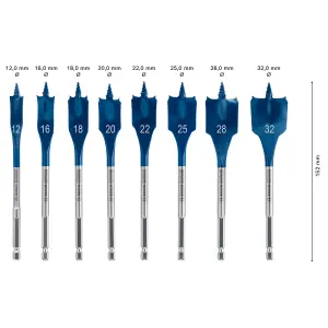 Bosch Wood 8 piece Hex Flat Drill bit set