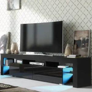 TV Unit 200cm Sideboard Cabinet Cupboard TV Stand Living Room High Gloss Doors - Black