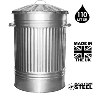 110L Galvanised Metal Bin Retro Style Steel Bin Animal Feed or Garden Bin