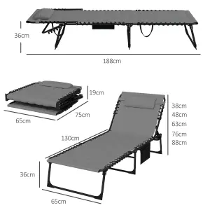 Outsunny Foldable Sun Lounger w/ Reclining Back, Sun Lounger w/ Padded Seat Grey