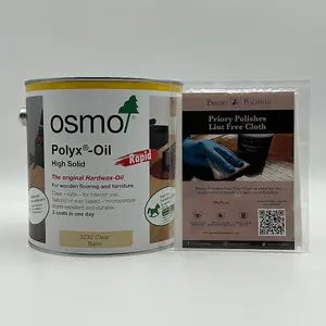 Osmo Polyx Oil Rapid Clear Satin 2.5 Litre (3232) & Free Priory Polishes Lint Free Cloth