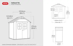 Keter Oakland Grey Plastic 2 door Shed with floor & 2 windows (Base included)