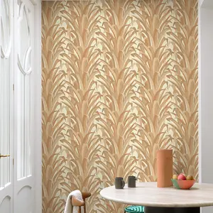 Grandeco Boutique Olivine Grass Leaves Embossed  Wallpaper, Rust