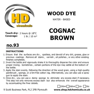 Wood Stain Dye COGNAC BROWN, Water Based, Non Toxic, Interior Use 1ltr