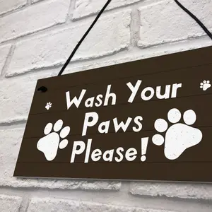 Funny Dog Sign Pet Sign WASH YOUR PAWS Bathroom Sign Dog Owner Gift Home Decor