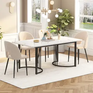 Metal Frame Rectangular Dining Table in Modern Marble Pattern Kitchen Table with Adjustable Feet, White/Black