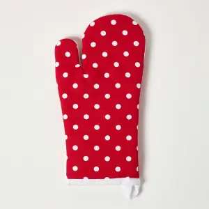 Homescapes Red Polk Dot Cotton Oven Glove