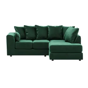 Brooklyn Plush Velvet 3 to 4 Seater L Shaped Corner Sofa Foam Green Right Hand Facing